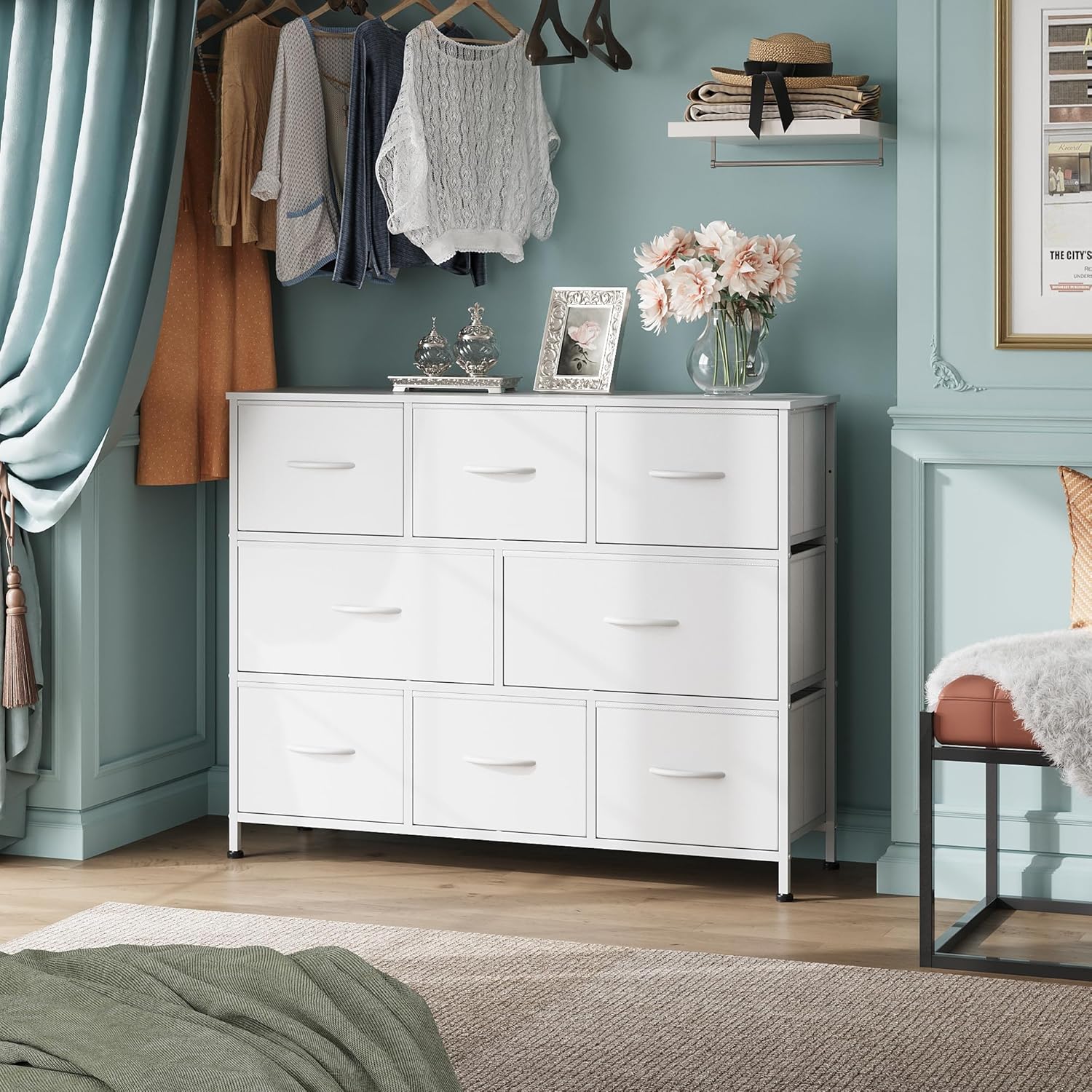 WLIVE Minimalist 8-Drawer Large Storage Fabric Dresser in Bedroom