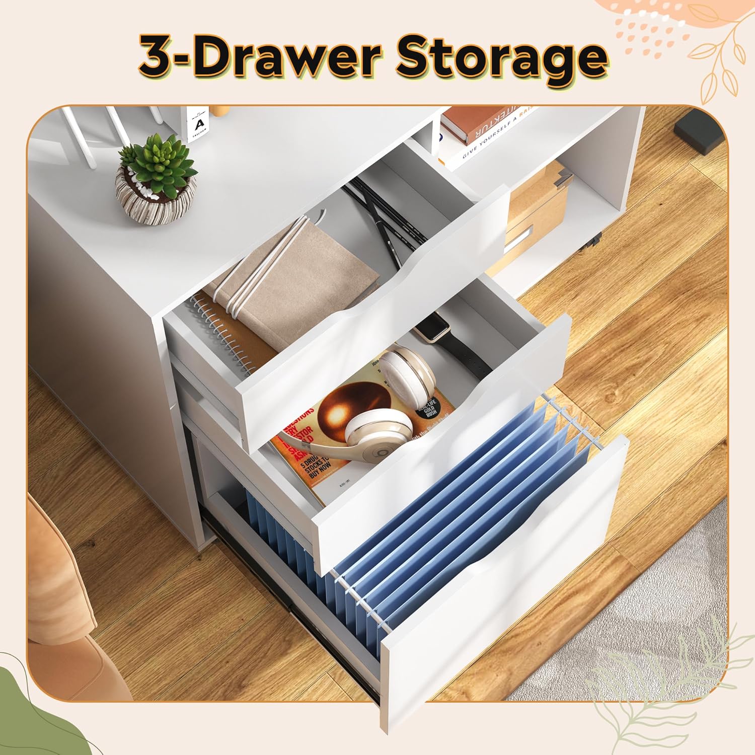 DEVAISE 3-Drawer Wood File Cabinet with 2 Open Shelves
