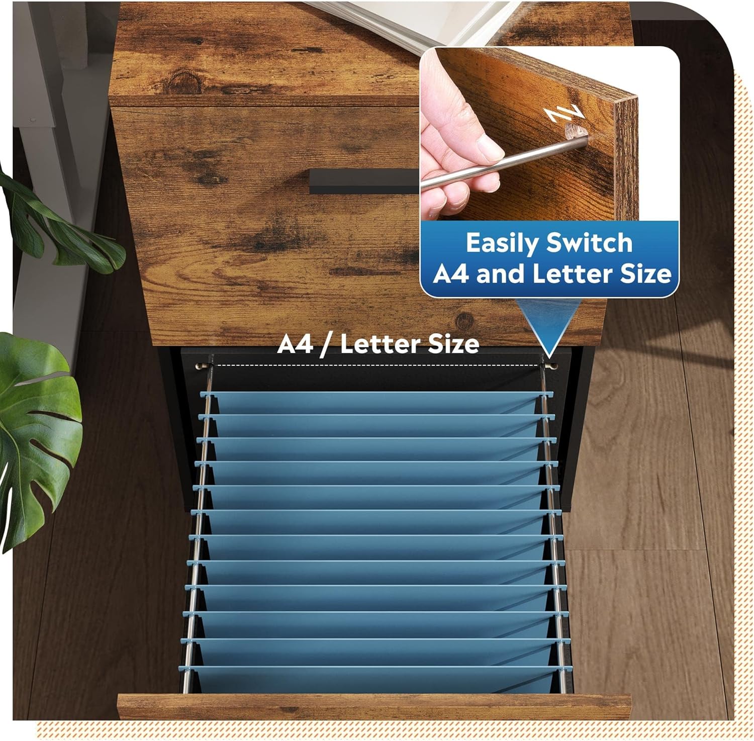 Letter Size of Rustic brown 2-drawer wood file cabinet