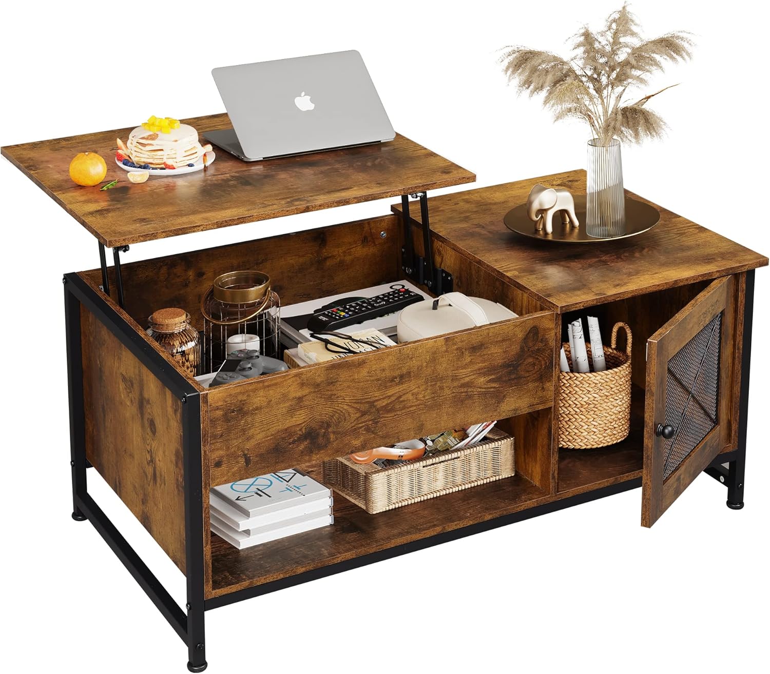 WLIVE Modern Wood Lift Top Coffee Table with Storage Cabinet