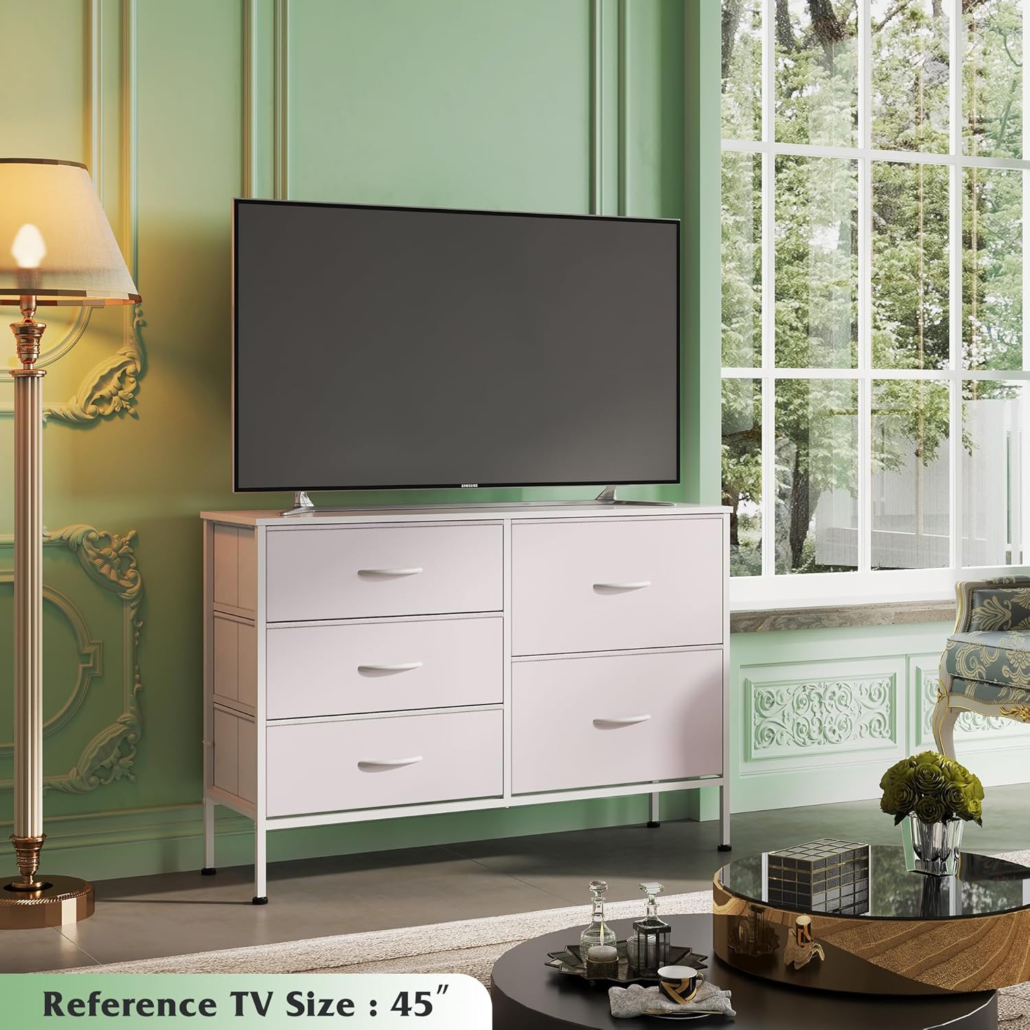 minimalist fabric 5-drawer large storage dresser in living room