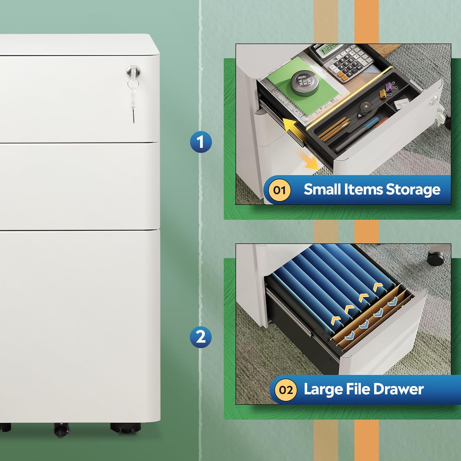 DEVAISE 3-Drawer Slim Vertical File Cabinet