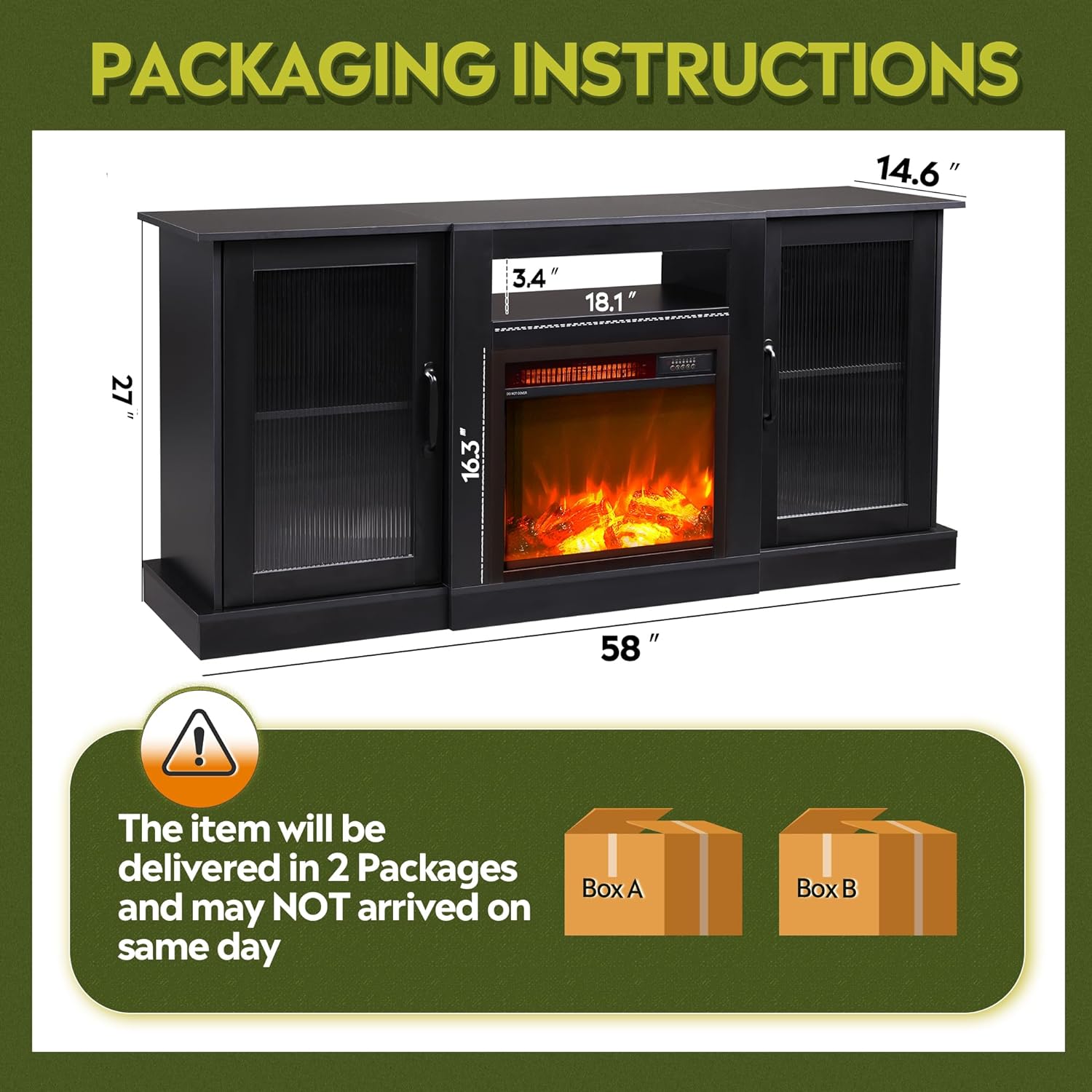 WLIVE Farmhouse TV Console with 18 Inch Electric Fireplace