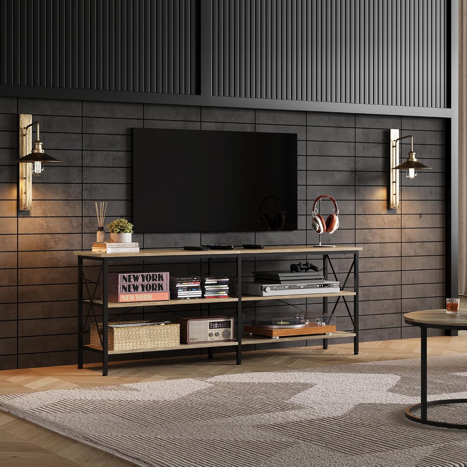 WLIVE Industrial 3-Tier Shelves TV Stand for TVs up to 70'' in Living Room