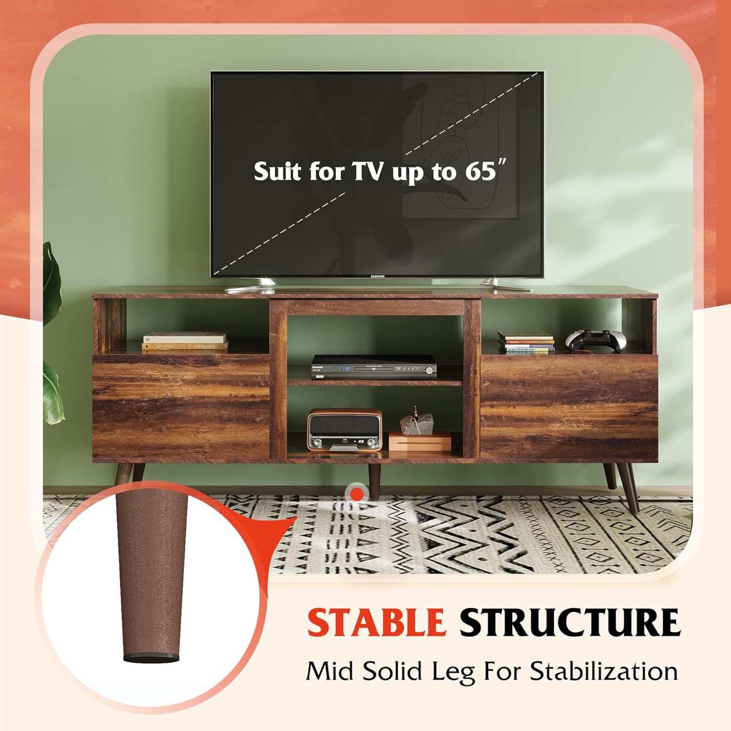 WLIVE Mid Century Modern TV Stand with TV Size