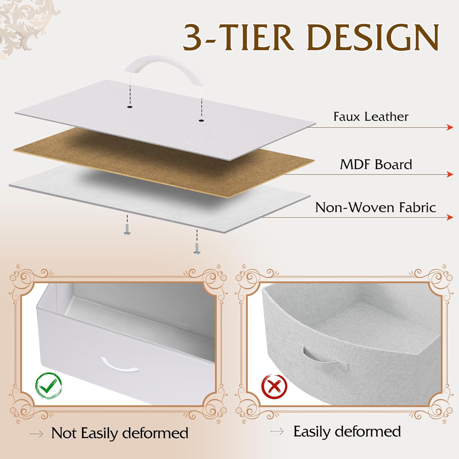 WLIVE White Minimalist Fabric 6-Drawer Double Storage Dresser Leather