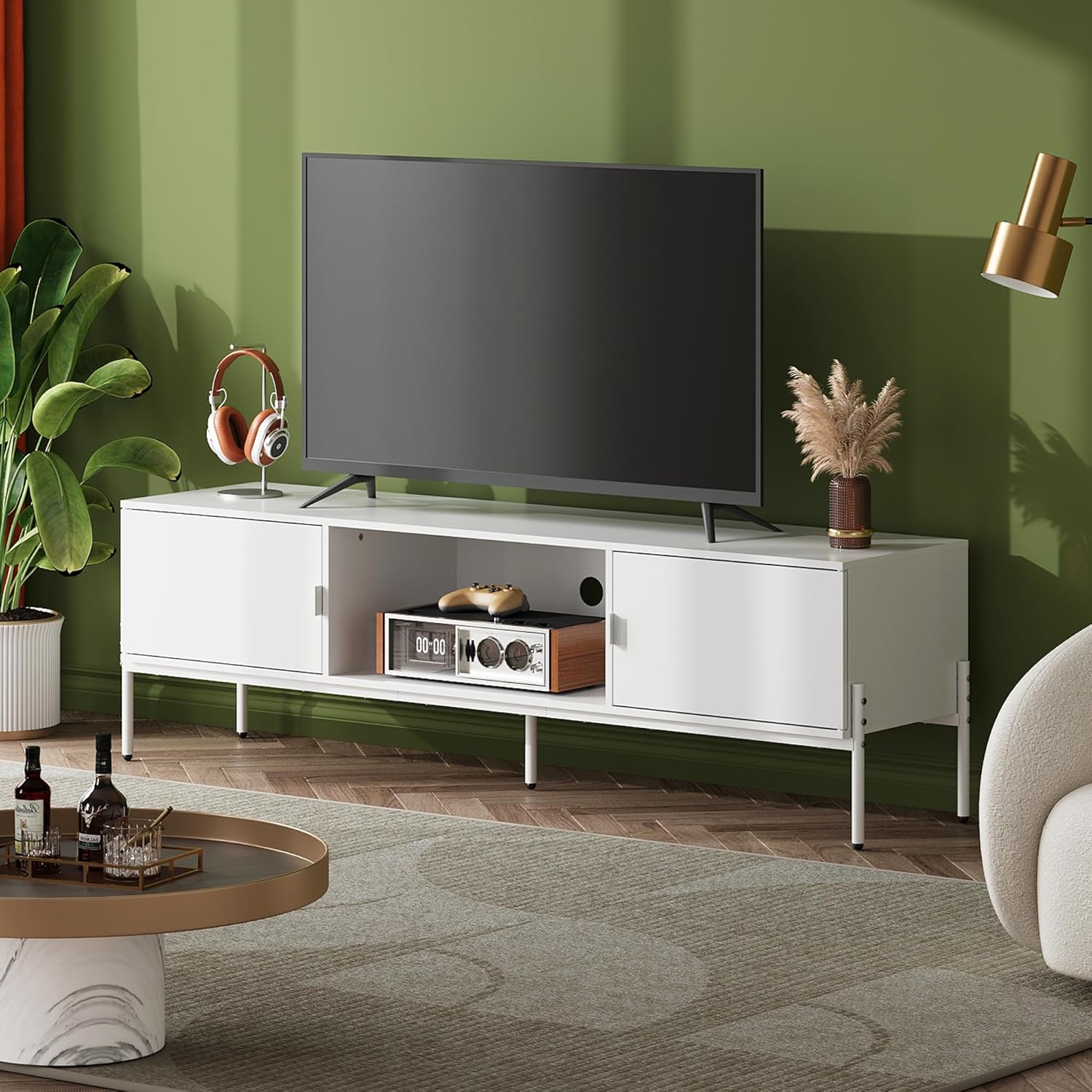 WLIVE Mid Century Modern TV Stand with Metal Legs for 65 inch TV in Living Room