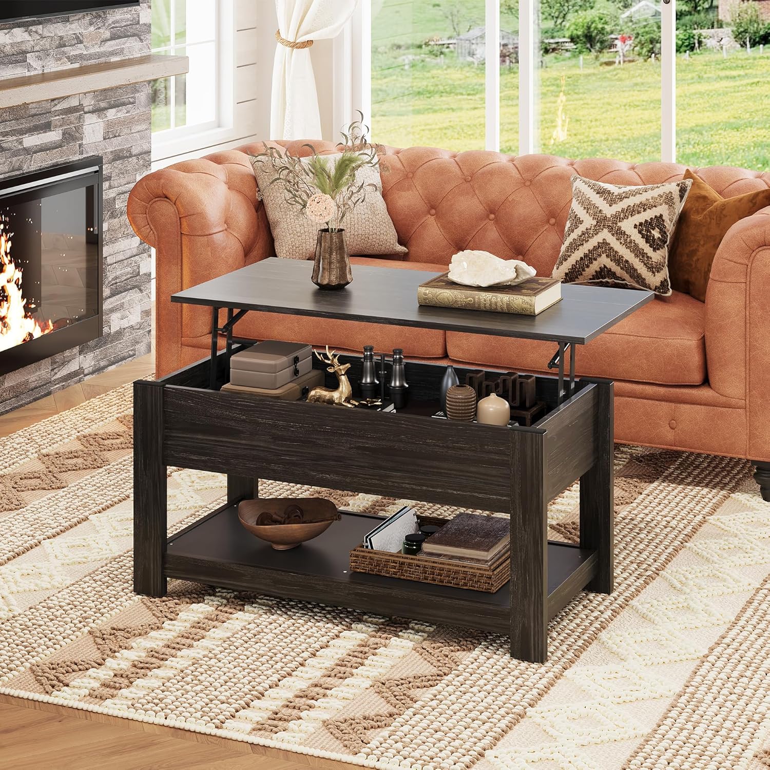 WLIVE Rectangle Rustic Lift Top Coffee Table with Storage in Living Room