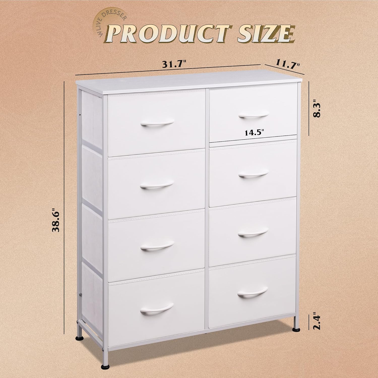 WLIVE tall 8-drawer fabric storage dresser size