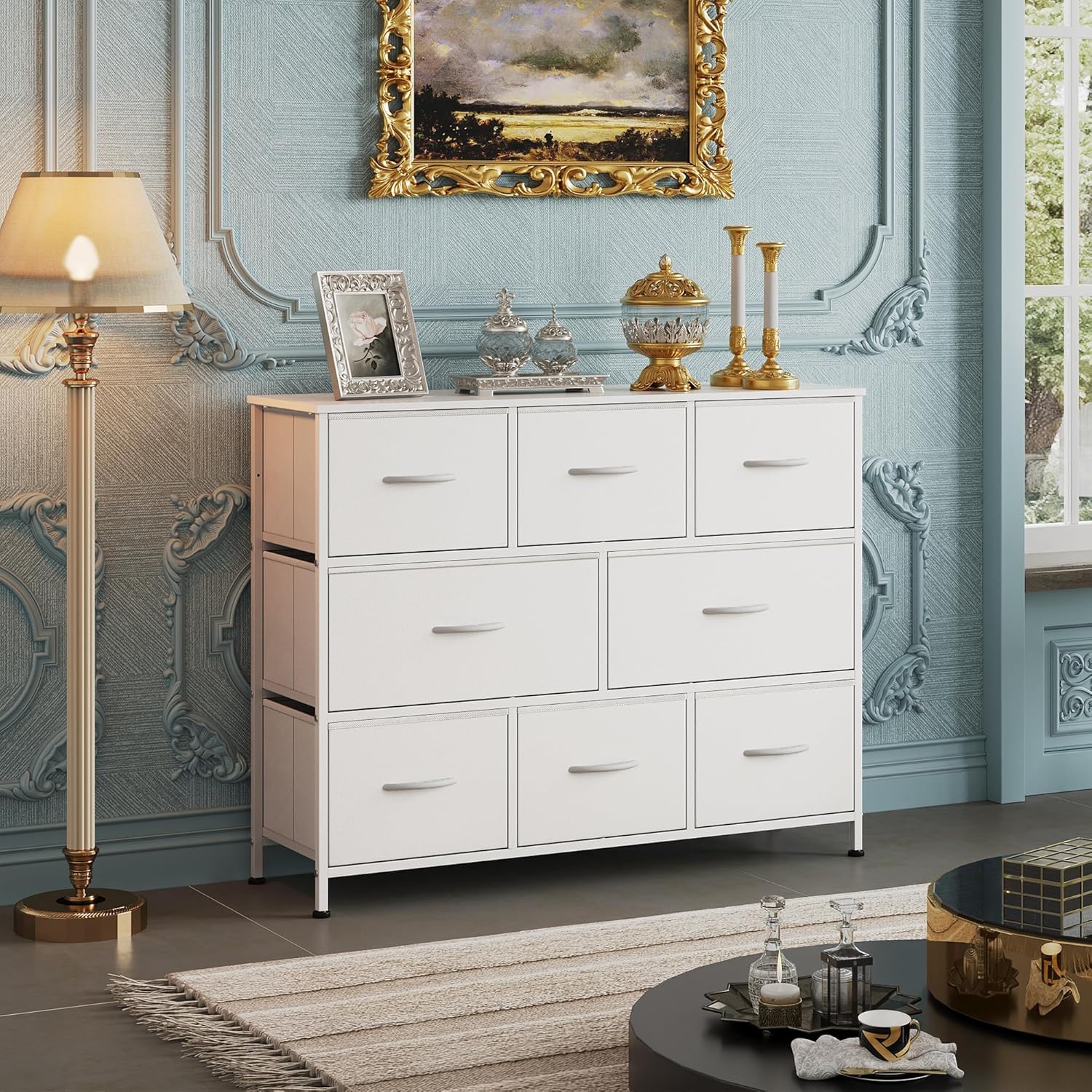WLIVE Minimalist 8-Drawer Large Storage Fabric Dresser in Bedroom