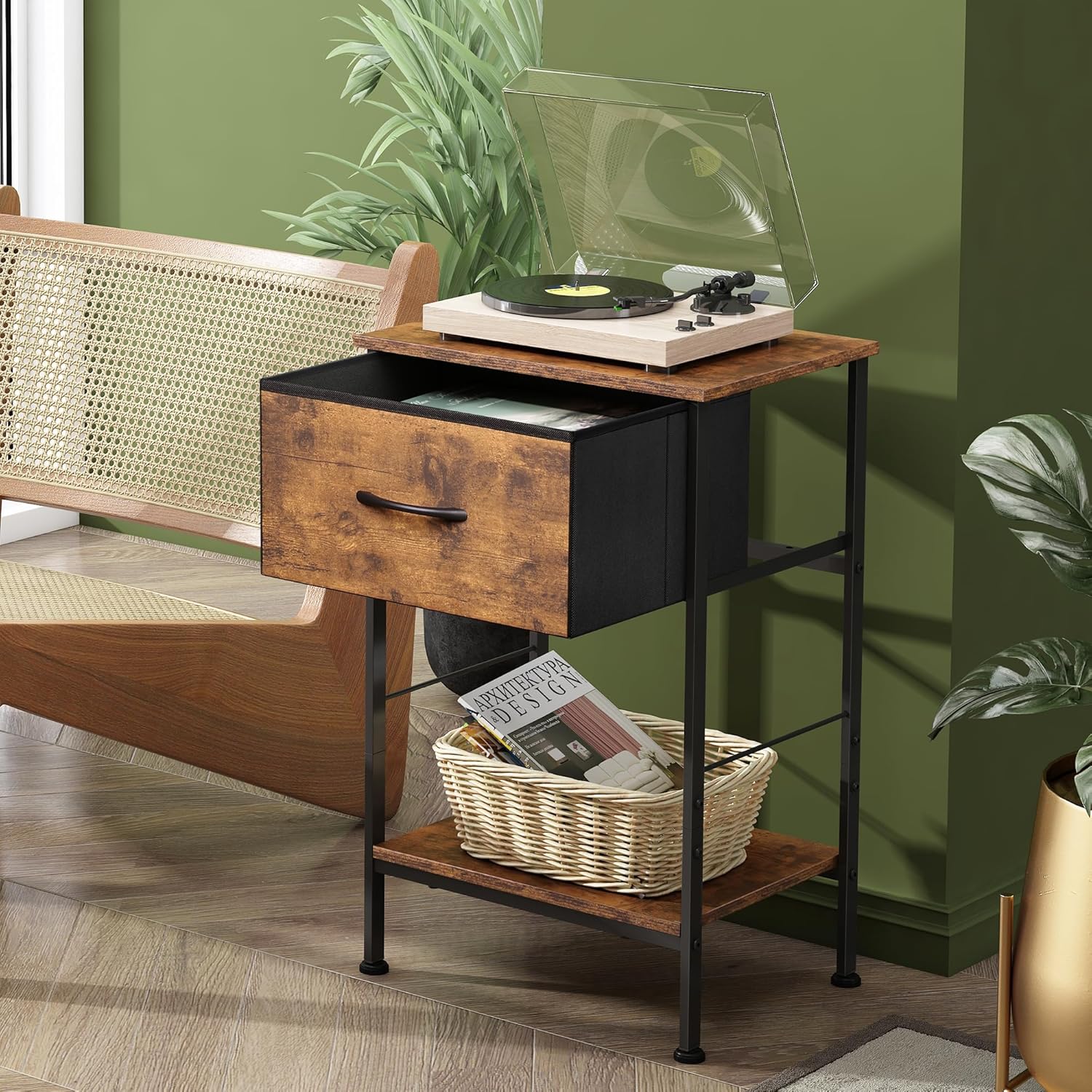 WLIVE Minimalist 1-Drawer Fabric Storage Nightstand