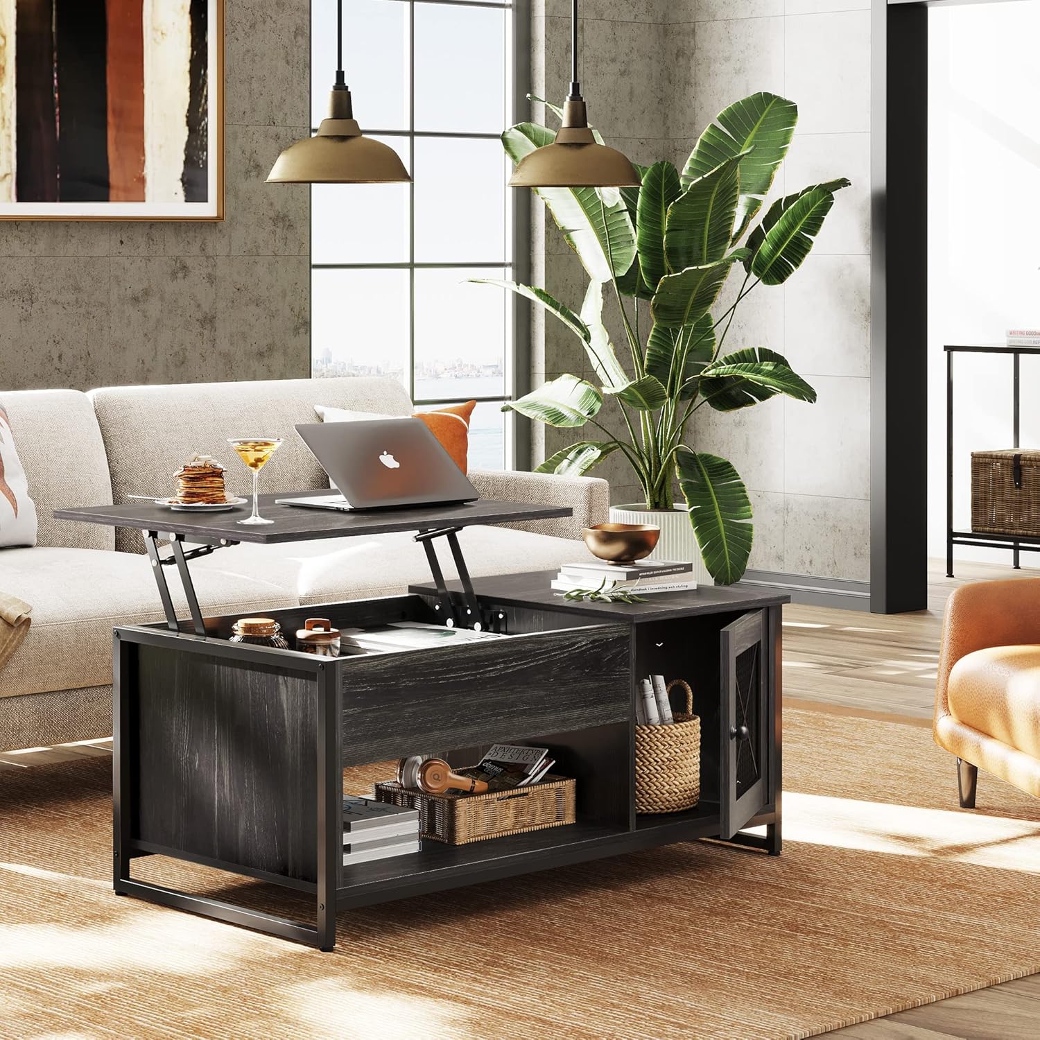 WLIVE Modern Wood Lift Top Coffee Table with Storage Cabinet