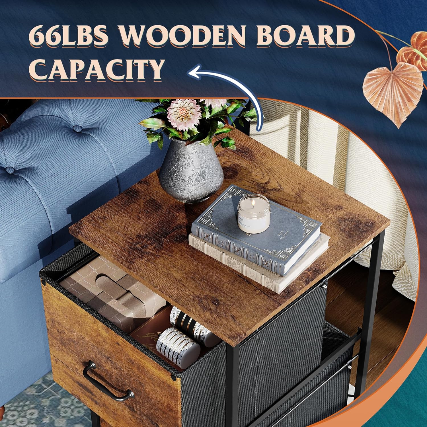 Wood Board of Vertical 2-drawer fabric mobile file cabinet
