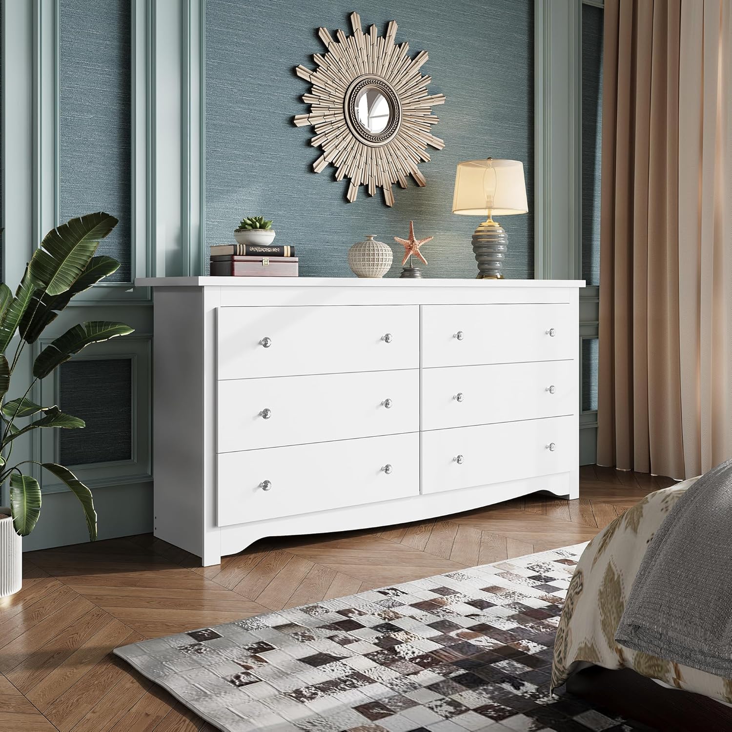 WLIVE Black Wide 6-Drawer Modern Horizontal Wood Dresser in room
