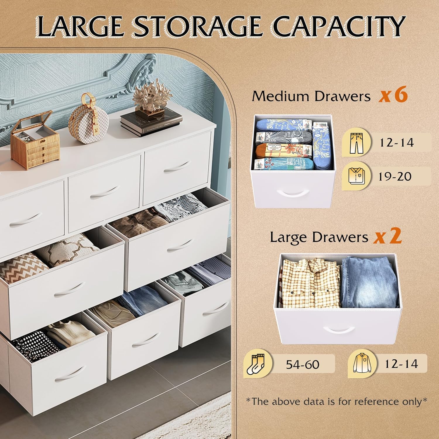 Drawers of WLIVE Minimalist 8-Drawer Large Storage Fabric Dresser