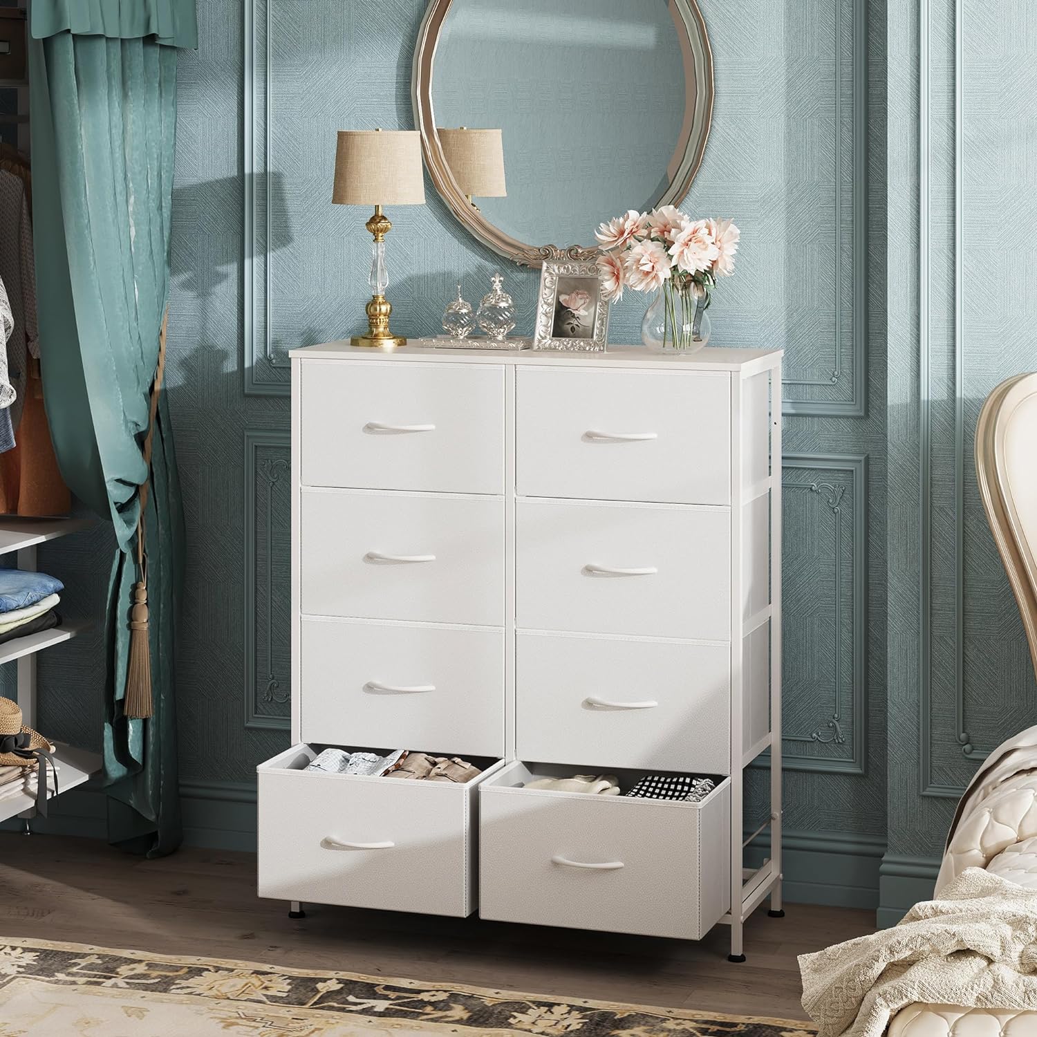 WLIVE tall 8-drawer fabric storage dresser in bedroom