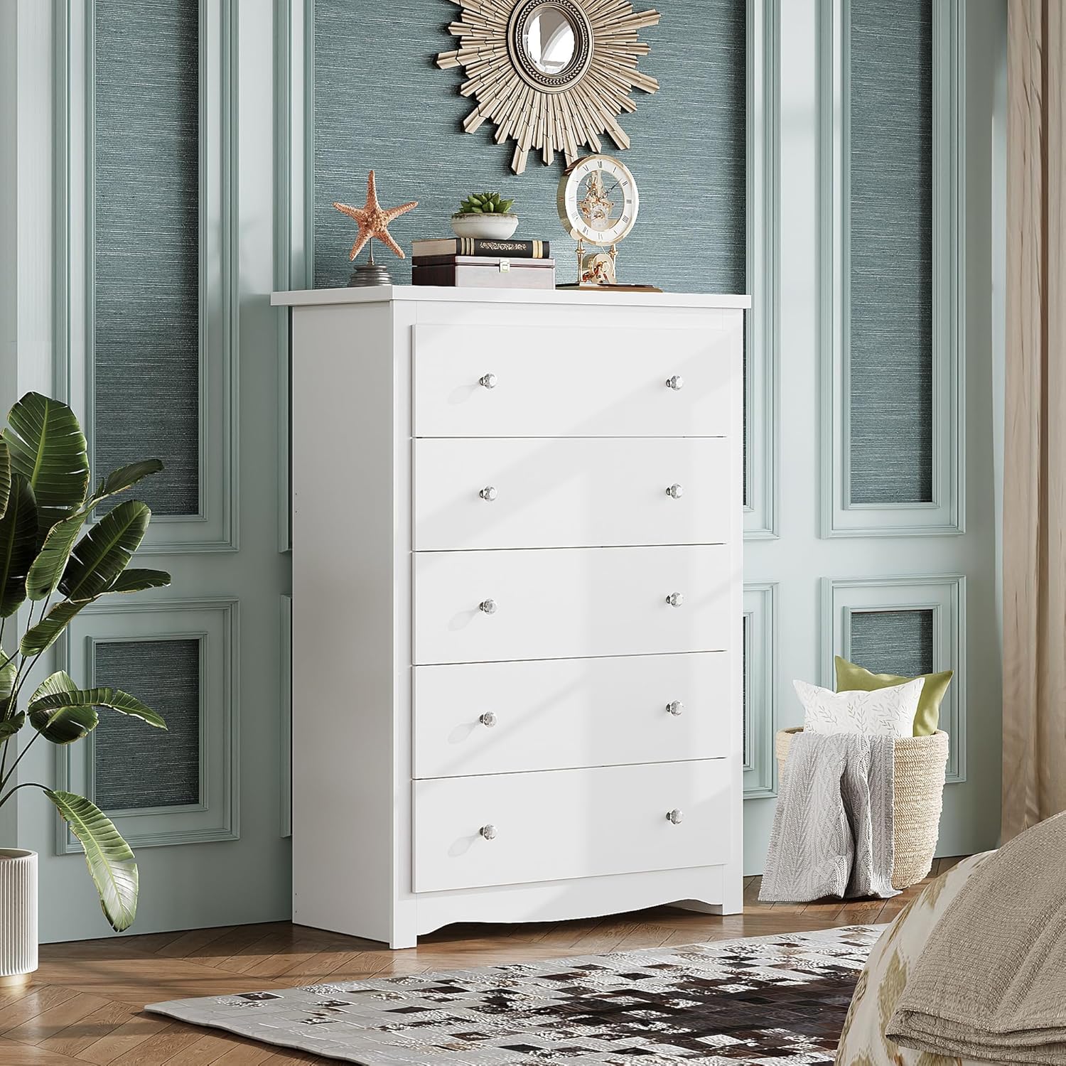 WLIVE 5-Drawer Minimalist Modern Wood Storage Chest in room