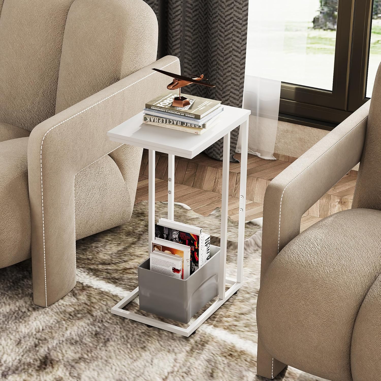 WLIVE Modern C Shaped Side Table in Living Room