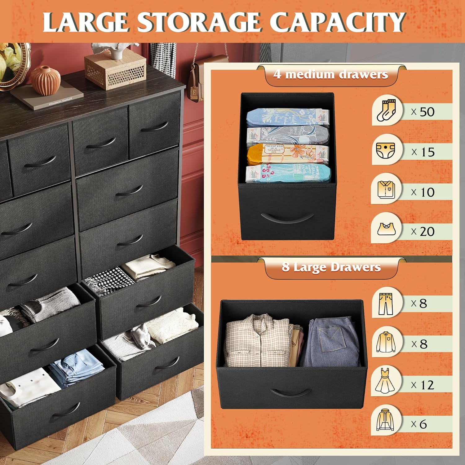 large storage of wlive 12-drawer fabric storage dresser