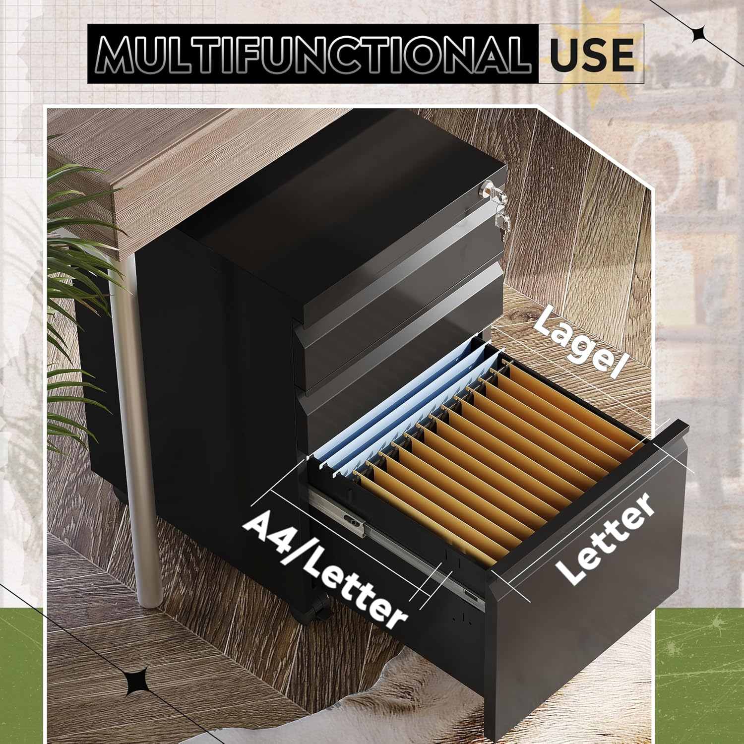 DEVAISE 2 or 3 Drawer Modern Mobile File Cabinet