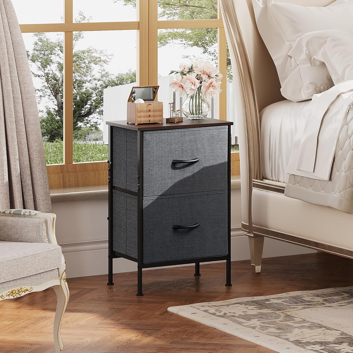 small fabric 2-drawer nightstands set of 2 in bedroom