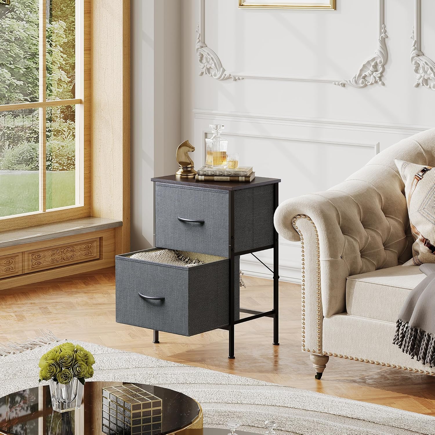 small fabric 2-drawer nightstands set of 2 in living room