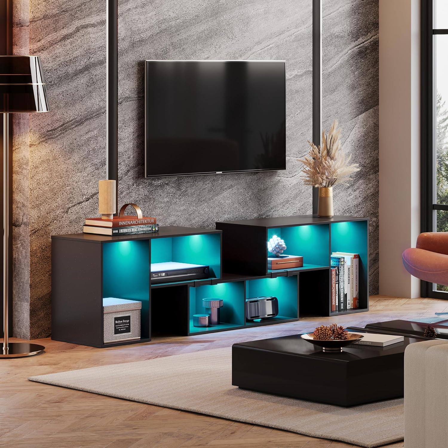 WLIVE Modern 3 Pieces LED TV Stand with Storage for TVs up to 80 in Living Room