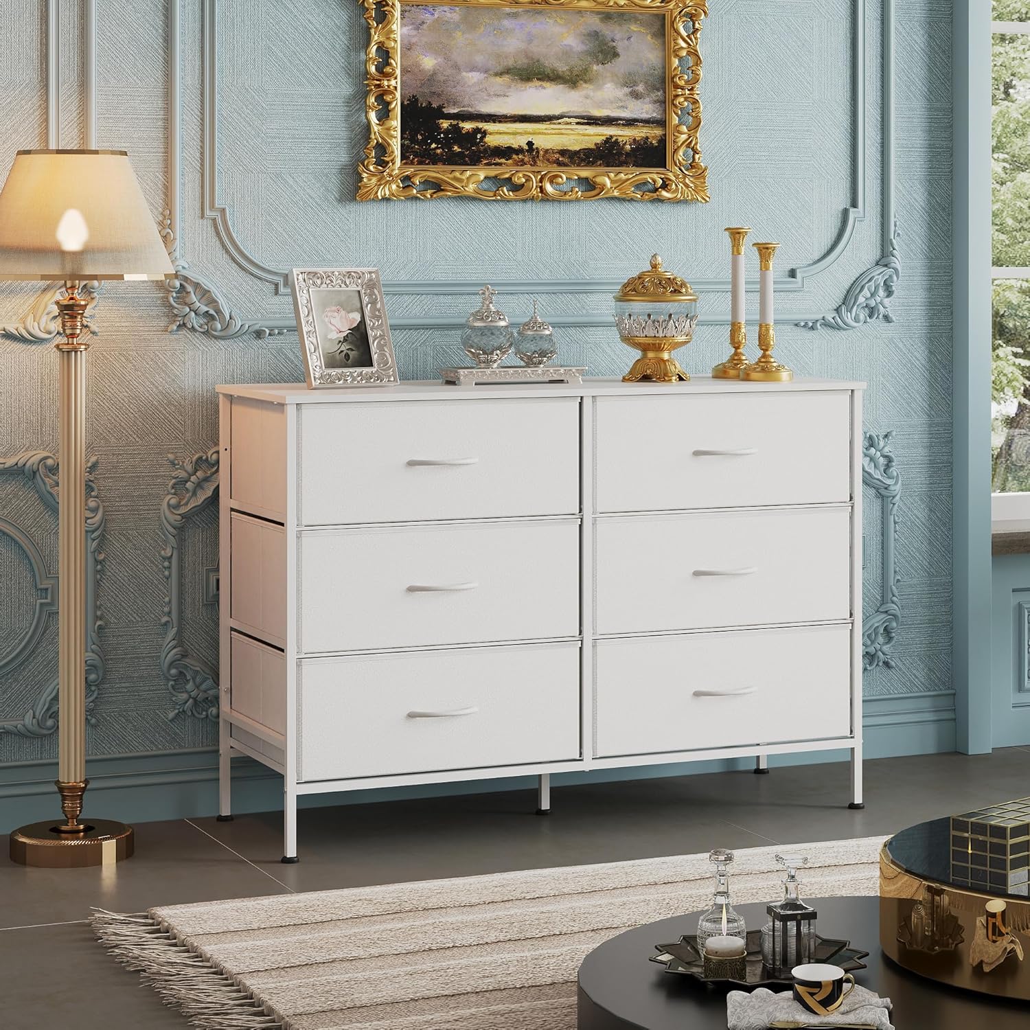 WLIVE Minimalist Fabric 7-Drawer Large Storage Dresser in Bedroom