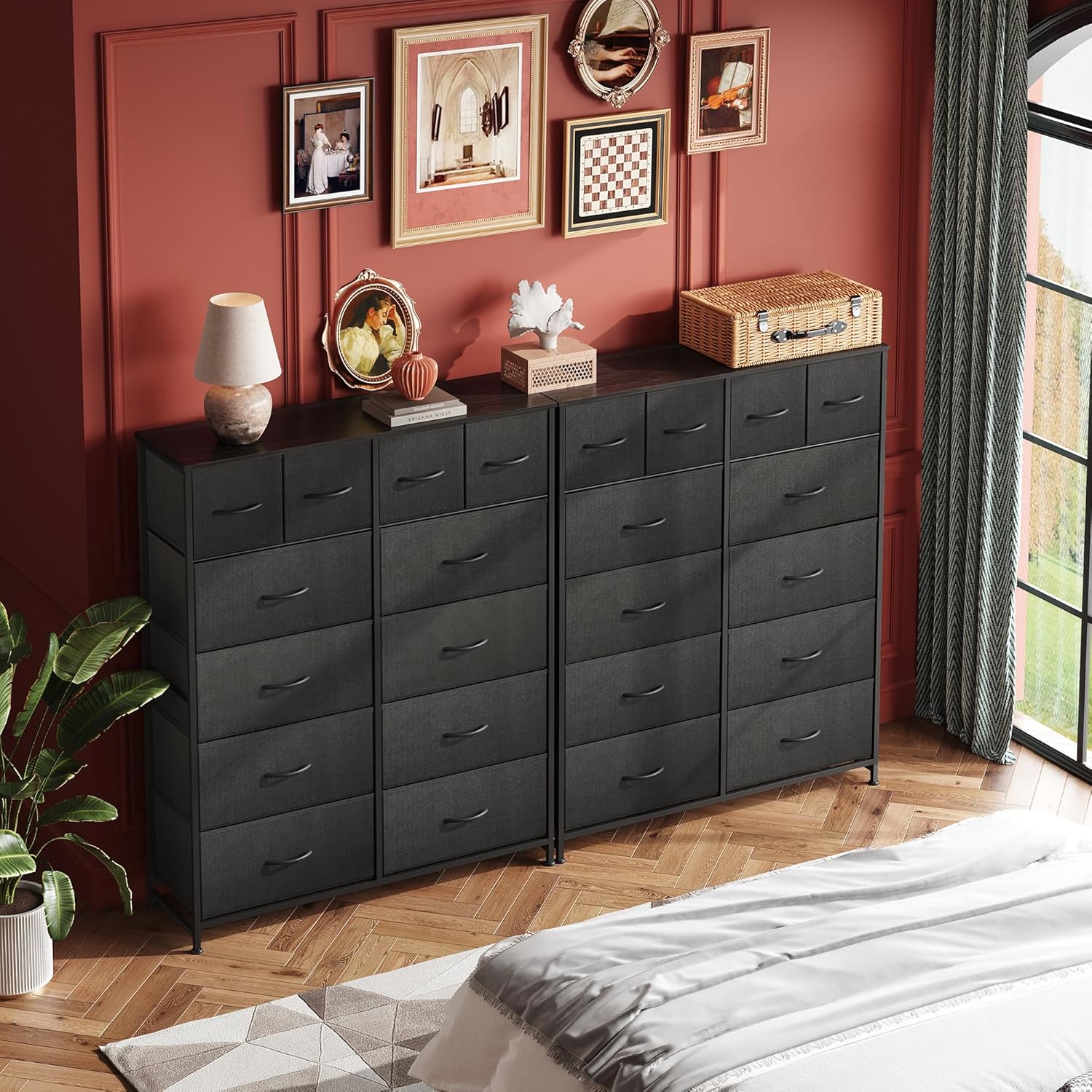 wlive 12-drawer fabric storage dresser in bedroom