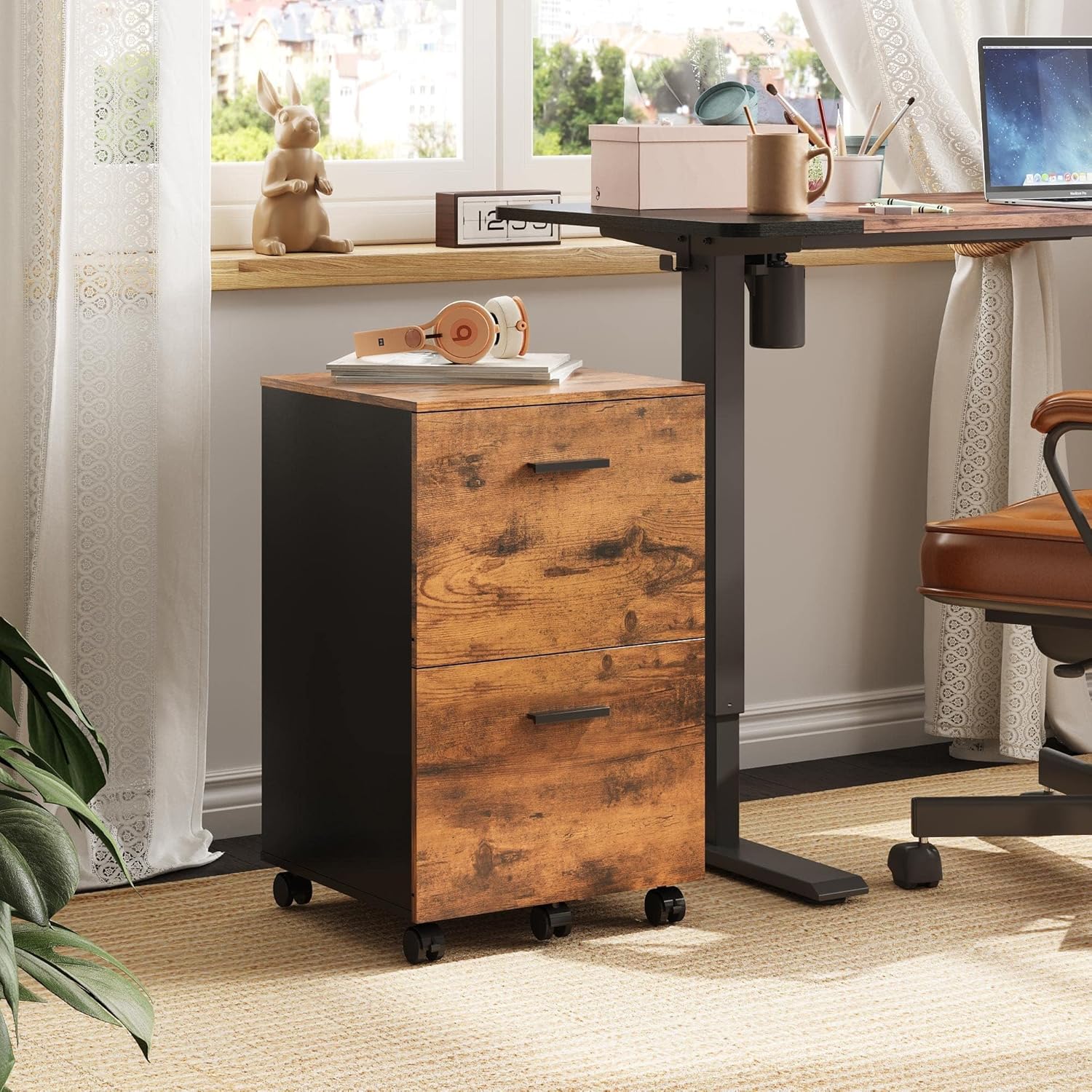 DEVAISE Rustic Brown 2 Drawer Wood File Cabinet