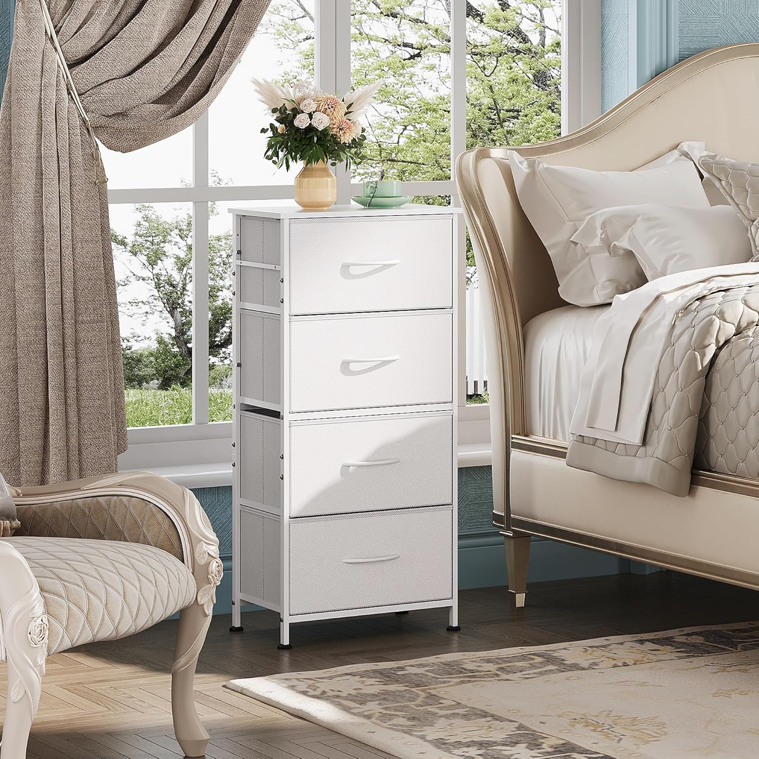 WLIVE tall 4-drawer fabric storage dresser in bedroom