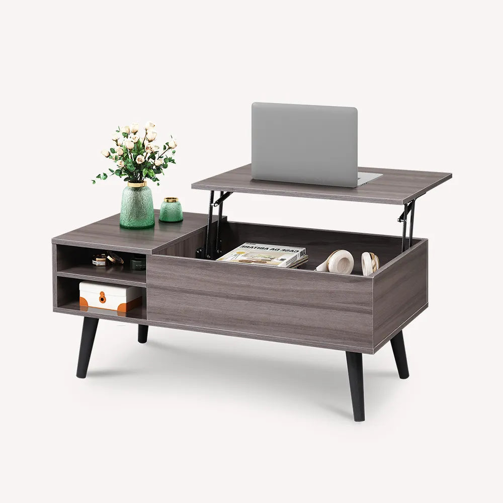 A-grey WLIVE Mid Century Modern Wood Lift Top Coffee Table with bookshelves