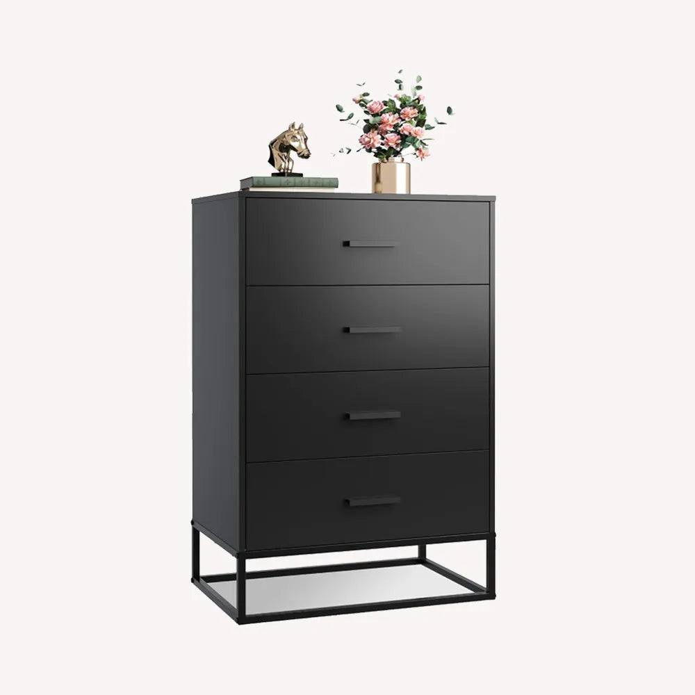 Black WLIVE 4-Drawer Minimalist Modern Wood Storage Chest