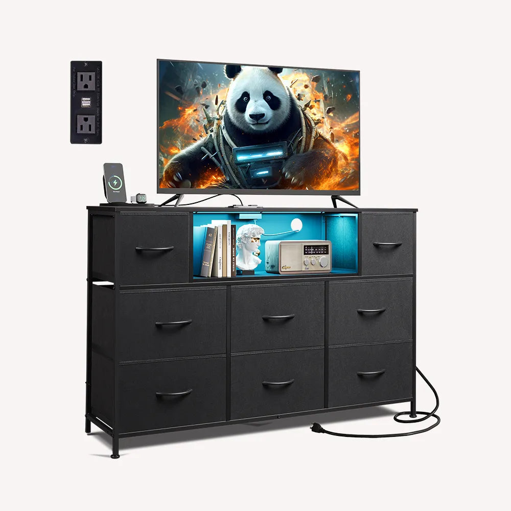 WLIVE 8-drawer fabric dresser TV stand in black