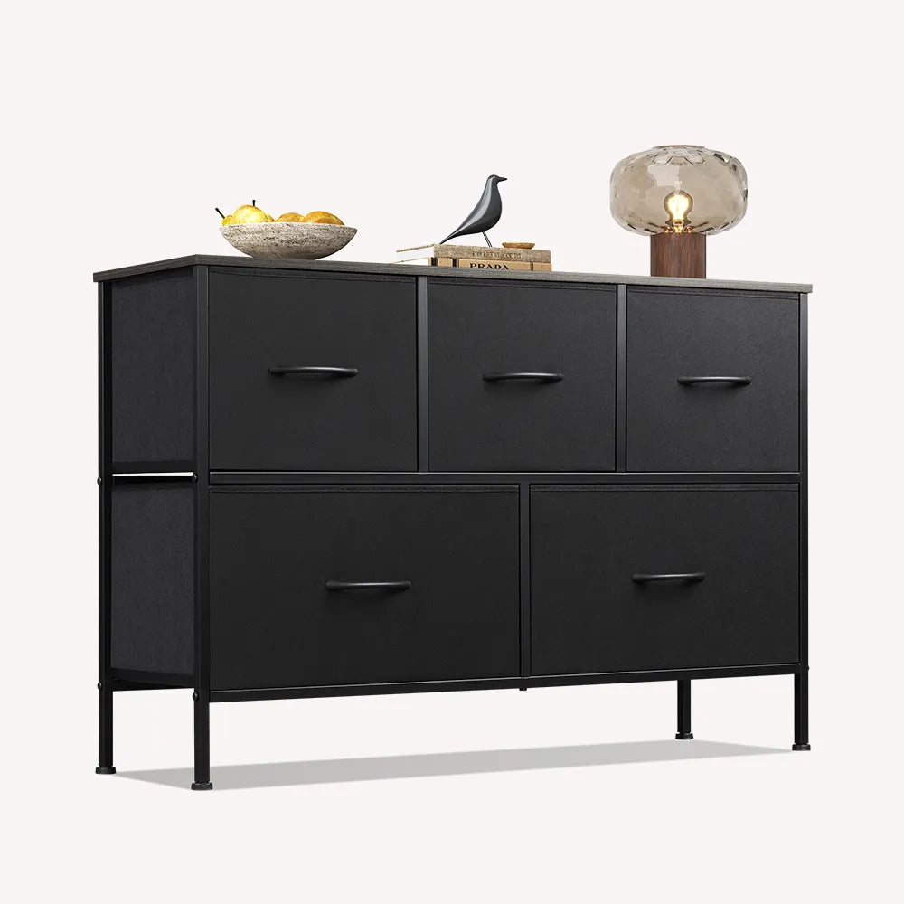 WLIVE high 5-drawer fabric dresser in charcoal black