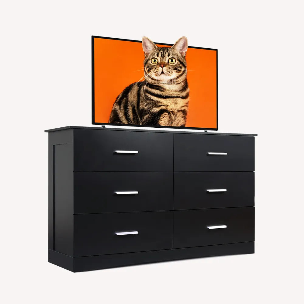 WLIVE Black Wide 6-Drawer Modern Wood Dresser