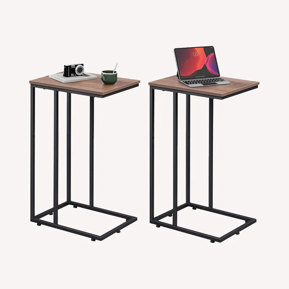 WLIVE Modern C Shaped Side Table Set in Brown