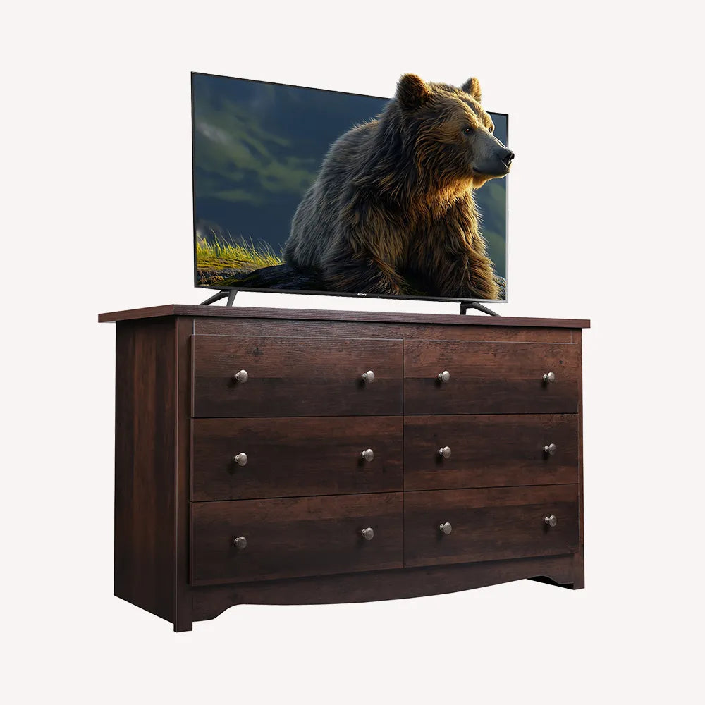 WLIVE Brown Wide 6-Drawer Modern Horizontal Wood Dresser