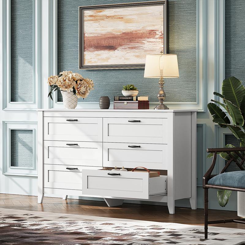 WLIVE Wide 6-Drawer Minimalist Vintage Wood Dresser