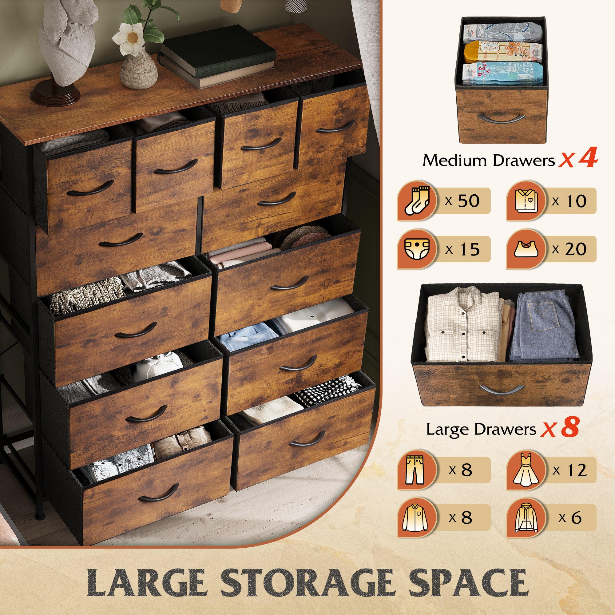 WLIVE 12-Drawer Tall Fabric Storage Chest