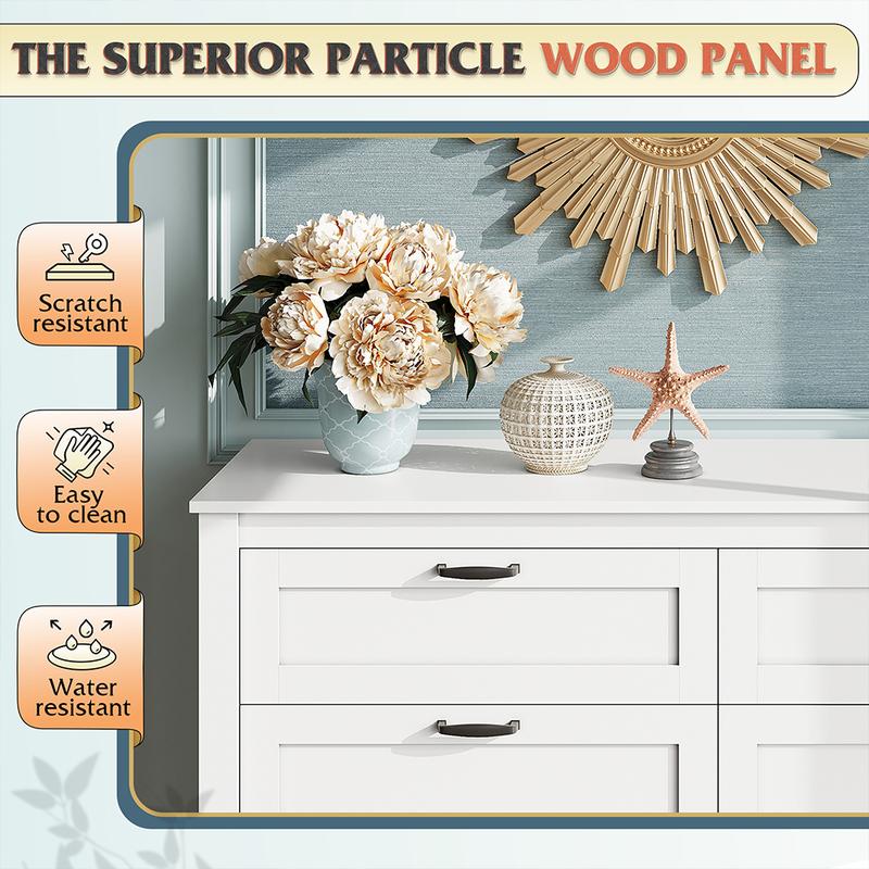 WLIVE Wide 6-Drawer Minimalist Vintage Wood Dresser Features