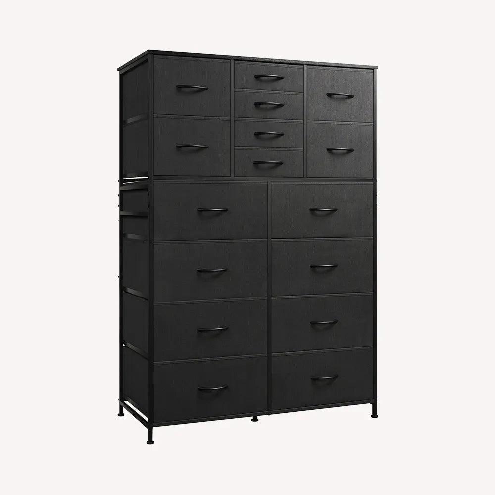 WLIVE Extra Large Storage Tall 16-Drawer Fabric Dresser Charcoal Black