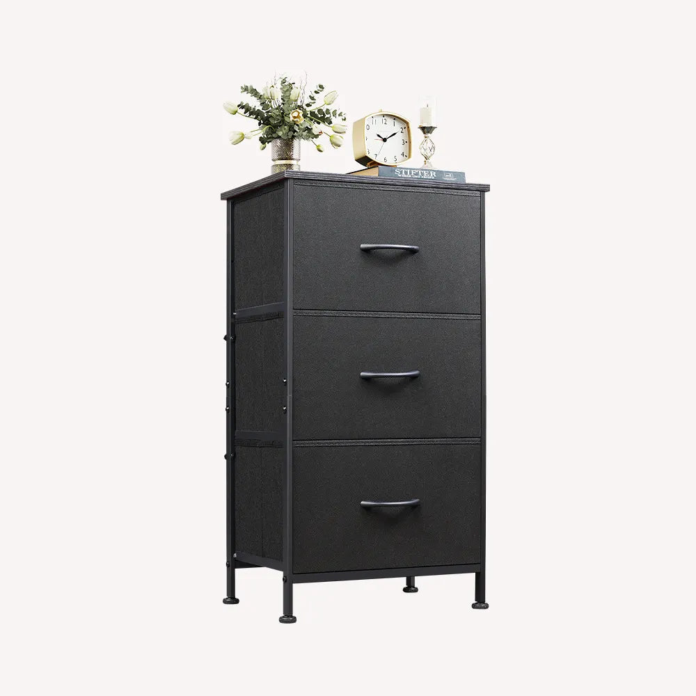 WLIVE Minimalist 3-Drawer Fabric Storage Nightstand in Charcoal Black