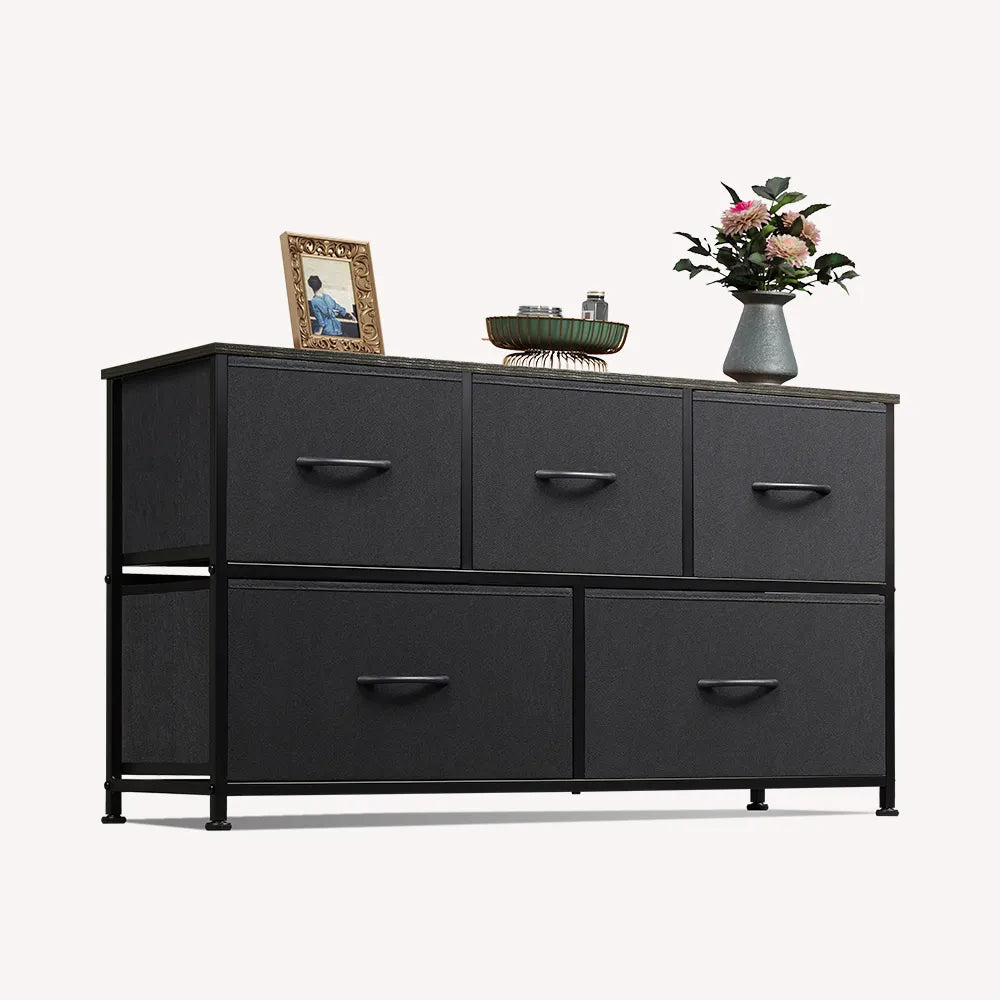 WLIVE 5-drawer fabric dresser in charcoal black