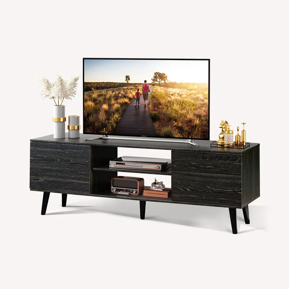 Charcoal Black WLIVE Mid Century Modern TV Stand with Cabinets for 60 inch TV