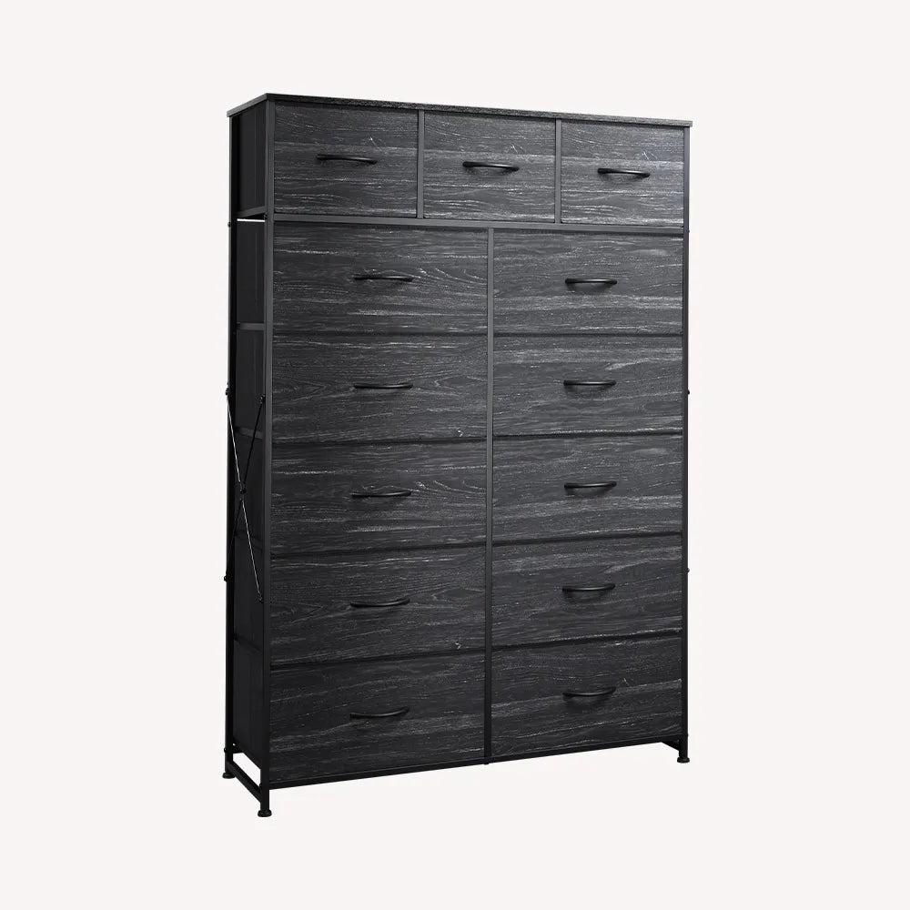 WLIVE Extra Large Storage Tall 13-Drawer Fabric Dresser in Charcoal Black Wood Grain Print