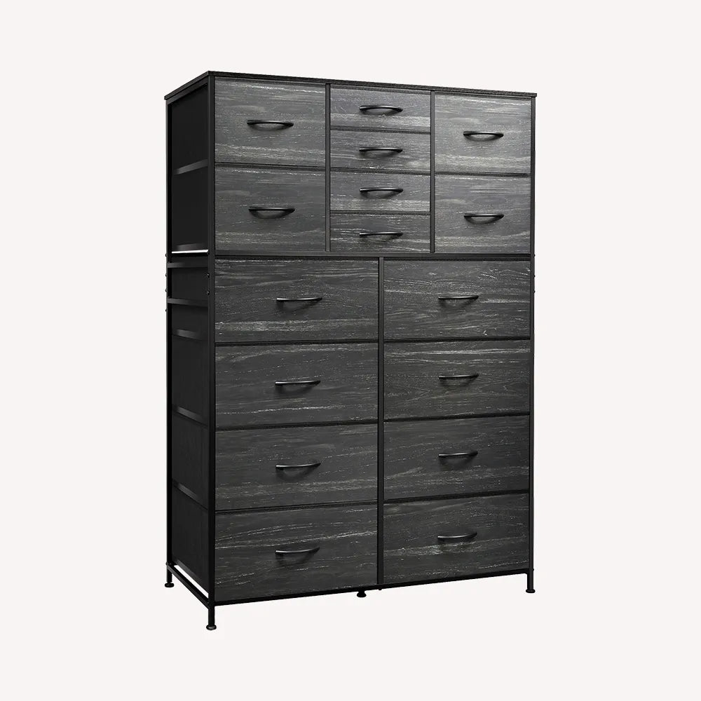 WLIVE charcoal black wood grain 16-drawer tall fabric dresser