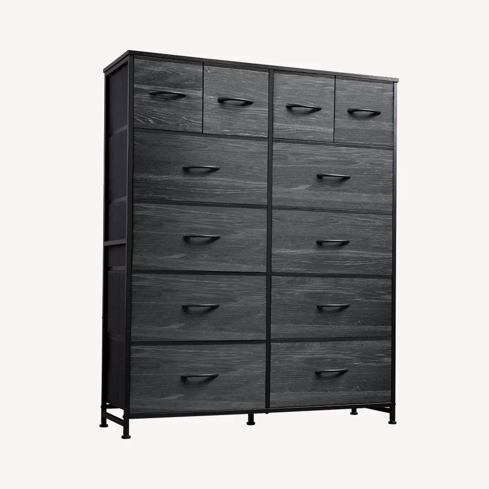 Charcoal black wood grain print 12-drawer fabric storage dresser
