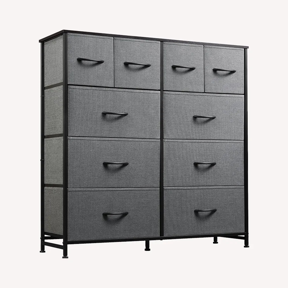 Dark grey 10-drawer large storage fabric dresser