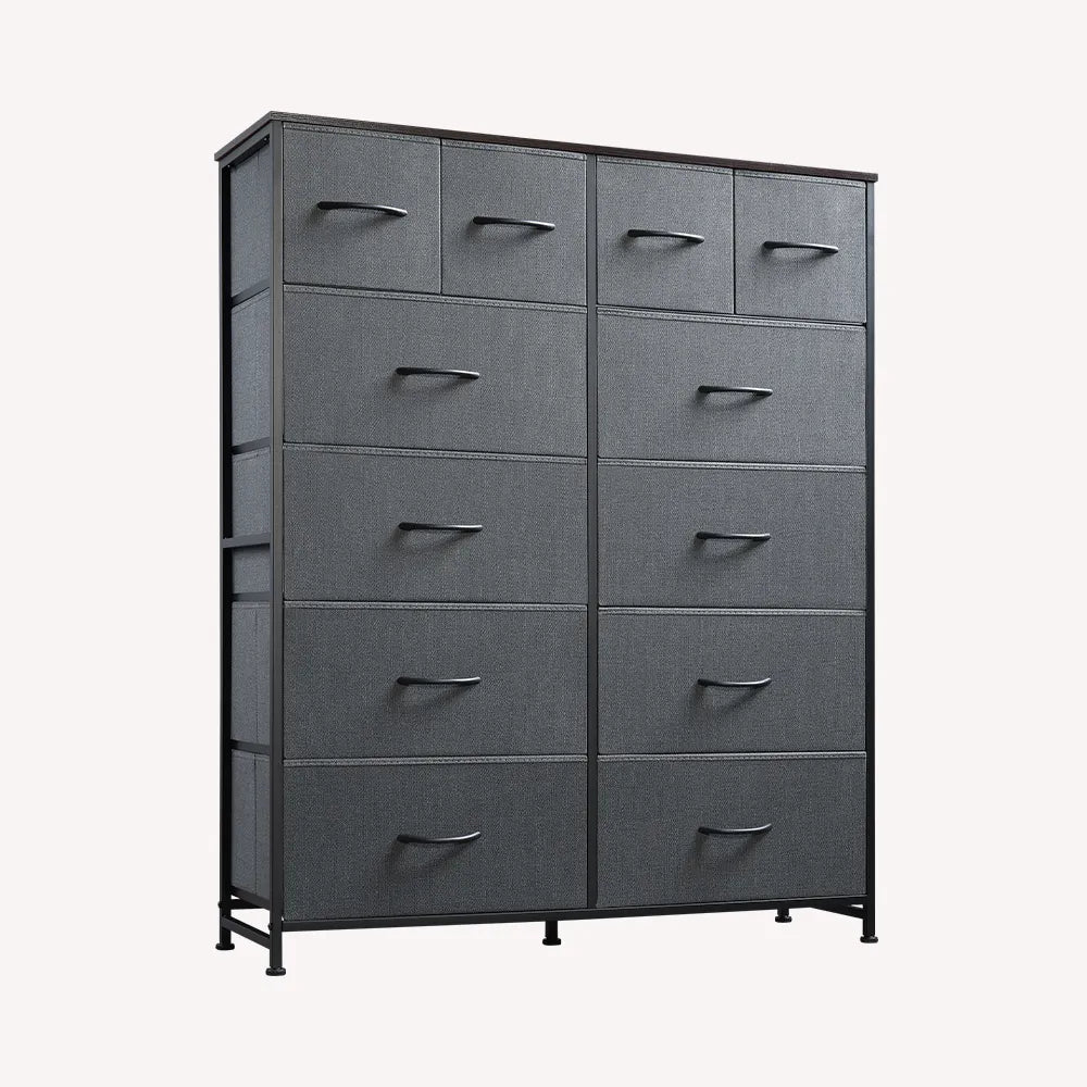 Dark grey 12-drawer fabric storage dresser
